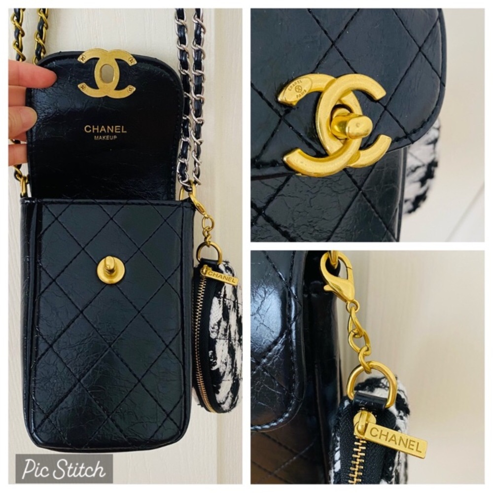 Brand New Chanel Makeup Trio Set Black Shoulder Bag with Tweed Coin Pouch - Picture 7 of 15